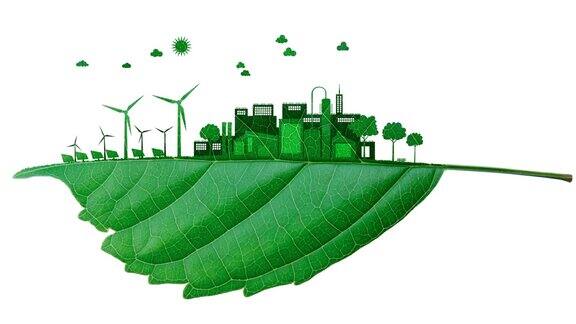 清洁能源行业风力涡轮机和太阳能电池的可持续能源以节约自然和地球
