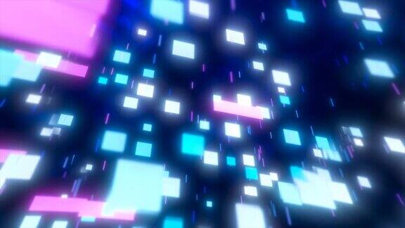 紫色和蓝色的能量正方形和矩形粒子魔法发光高科技未来的抽象背景