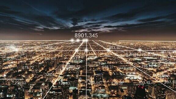 TD芝加哥城市和5G网络夜间概念