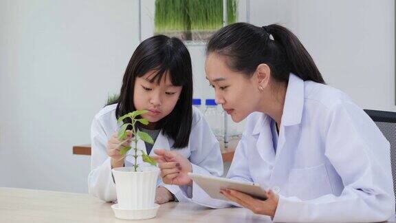 教室实验室里的化学老师和小女孩生物学教育项目