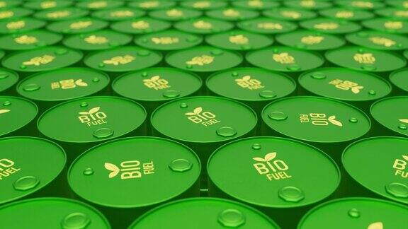 Panovergreenbarrel生物燃料桶或生物柴油桶可持续能源概念可循环3d动画燃料工业