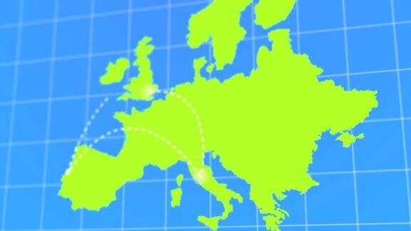 动画旅行和商务旅行信息图绿色欧洲地球地图4k渲染视频