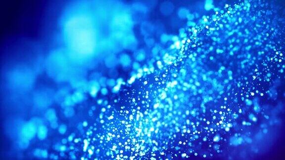 神奇的蓝色发光粒子在粘性液体中流动闪闪发光科幻小说4k3d科幻背景闪烁粒子景深和散景光磨作为alpha通道41
