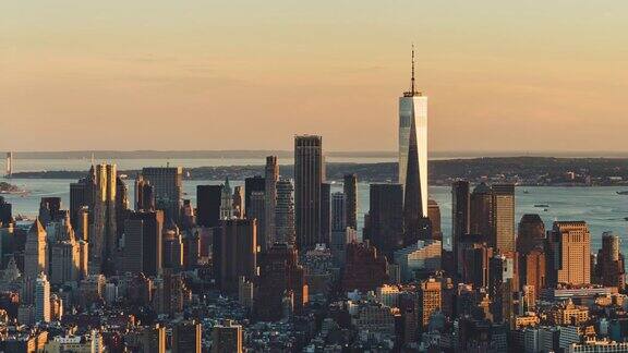 HA鸟瞰图繁荣的城市景观曼哈顿在日落