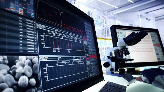 未来的实验室设备电脑屏幕上的血细胞研究