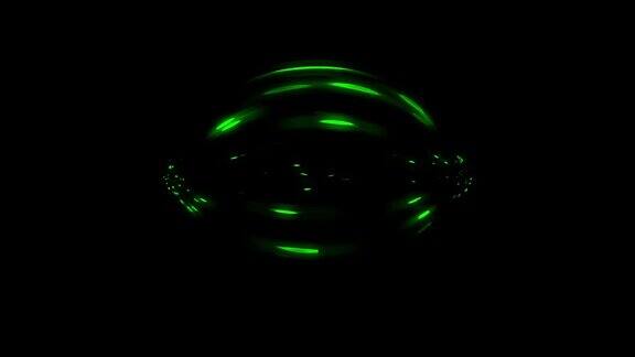 绿色现代霓虹灯发光圈灯黑色背景上闪烁的线条