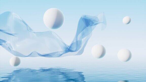 抽象丝绸在水面上飞舞3d渲染