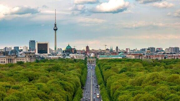 柏林城市与柏林电视塔和TierGarden柏林德国4K时间流逝