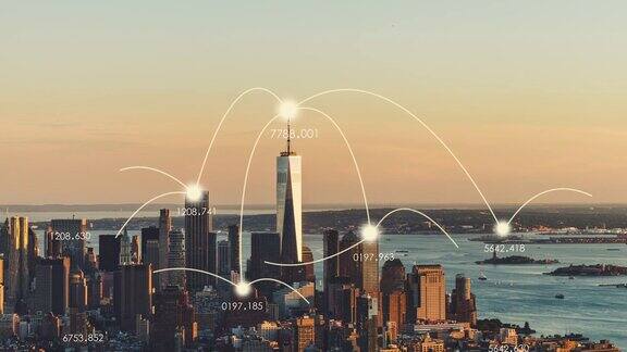 日落时分曼哈顿城市网络的鸟瞰图