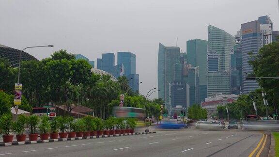 雨天新加坡城市风景交通街道市中心全景4k时间推移