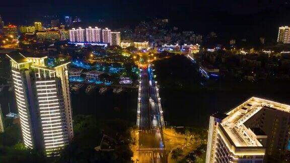 夜光三亚市交通街道航拍全景图时间跨度为4k中国