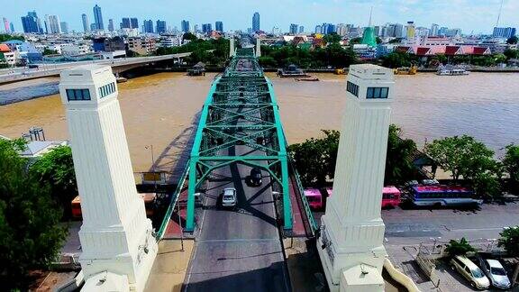 PhraPhutthayudfa桥泰国曼谷纪念桥;湄南河鸟瞰图