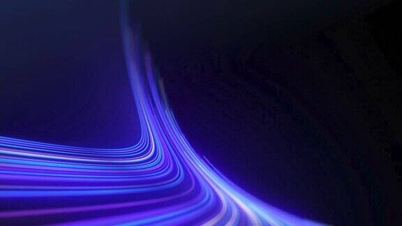 发光的抽象线在黑色背景上移动抽象发光霓虹线动画黑色背景抽象波高科技数字背景高科技霓虹灯发光线移动