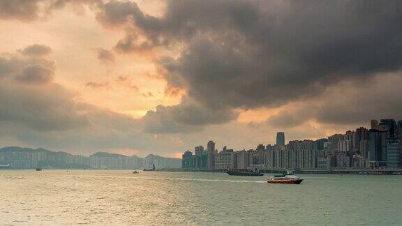 4K时间推移:观赏城市香港海港日落