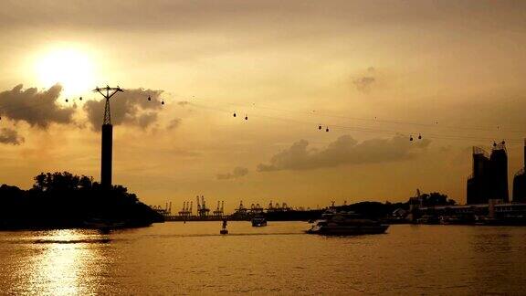 新加坡圣淘沙岛缆车与日落的时间流逝