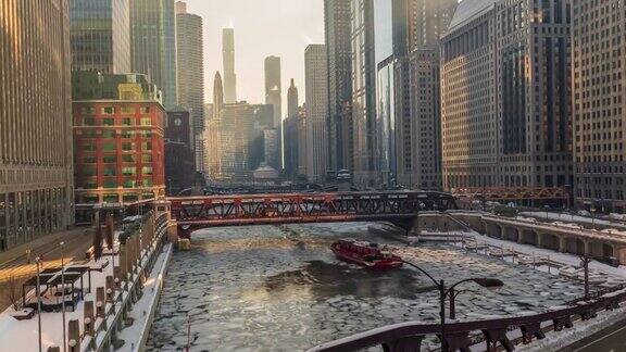 芝加哥滨河步道-黑夜到白天的时间流逝4K+