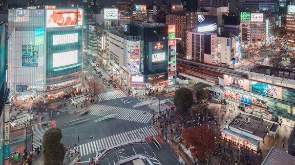 日本东京涩谷十字路口的鸟瞰图