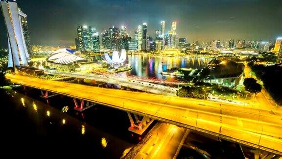 4k新加坡航空全景夜景延时或Hyperlapse