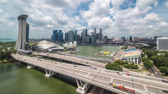 新加坡海湾附近的现代建筑时间流逝