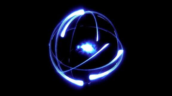 明亮风格的科学原子动画环蓝