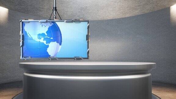 3D虚拟电视演播室新闻电视在墙上3D虚拟新闻演播室背景循环