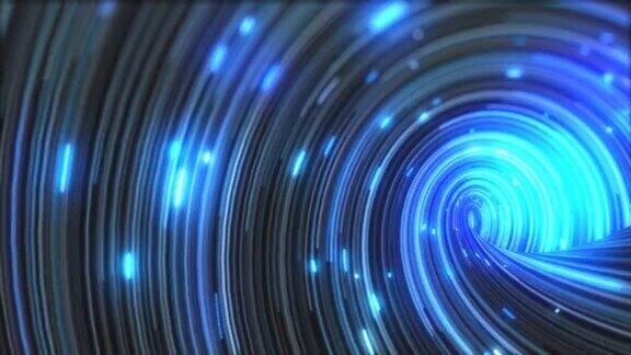 抽象的能量蓝色旋转弯曲线发光的神奇条纹和能量粒子的背景