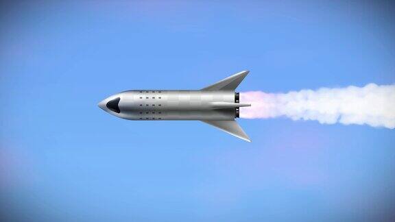 飞弹在云中的蓝天高速火箭的超高速射弹水平火箭和三个涡轮