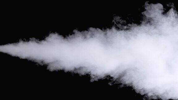 水蒸气白色喷气蒸汽蒸汽在黑色背景慢动作