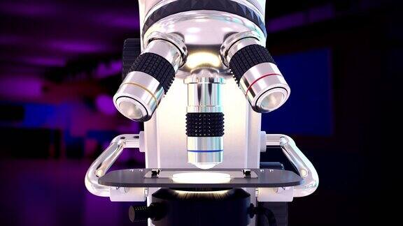 医学概念-科学电子显微镜在丰富多彩的散景创作背景下4K60fps超高清3D动画