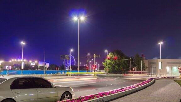夜光阿布扎比城市交通道路全景4k时间流逝阿联酋