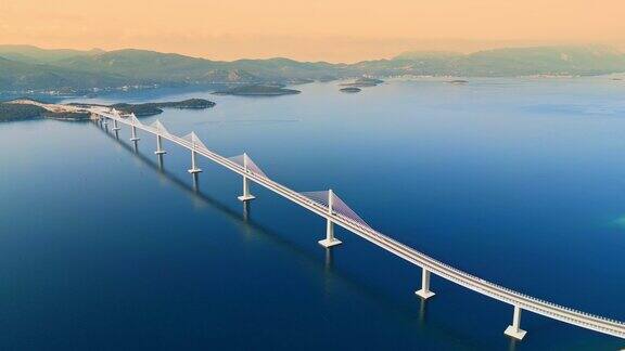 从空中俯瞰佩列沙茨大桥大桥横跨美丽的蓝色马里海湾