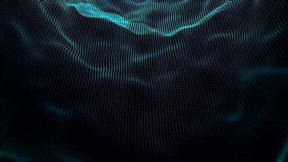 宝蓝色粒子与发光粒子波浪纹理网络或技术数字背景