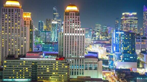 时间推移城市景观CBD鸟瞰图在黄昏曼谷泰国