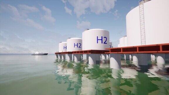 大海里的氢气大农场h2可再生能源概念未来科技生态未来可持续4k