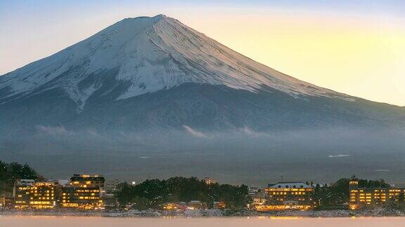 延时拍摄:富士山山梨县川口湖的日落