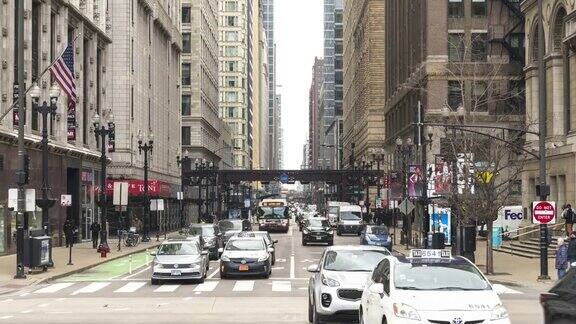 4K超高清延时:芝加哥街道在密歇根大街和华盛顿大街芝加哥市中心的地铁