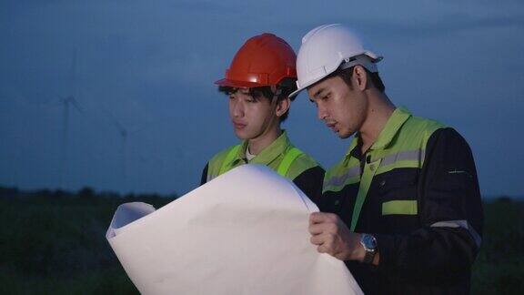 两名技术人员到风机现场进行检修检查条件和风机图纸