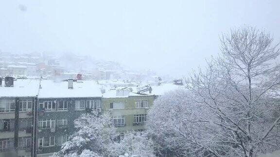 雪中的城市-慢镜头