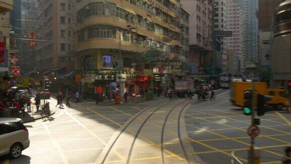 香港一天时间电车交通街道中心公路旅行拥挤人行横道全景4k中国