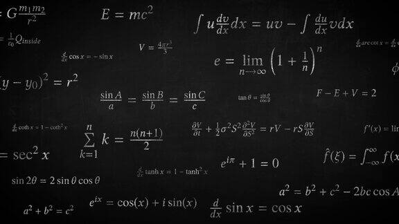 数学公式科学方程式符号写在黑板上移动-4K无缝循环运动背景动画
