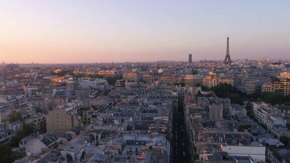 空中日出法国巴黎与埃菲尔铁塔聚焦