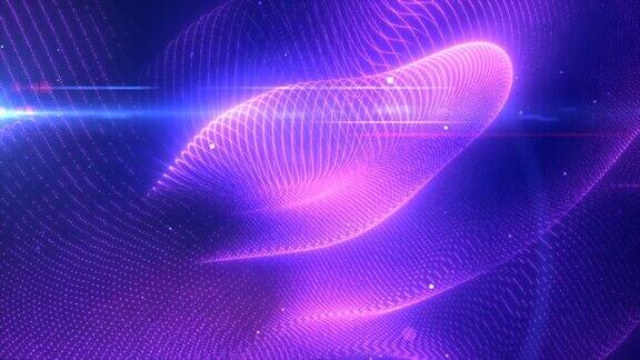 紫色的发光能量明亮的粒子光的线条和波浪抽象的背景