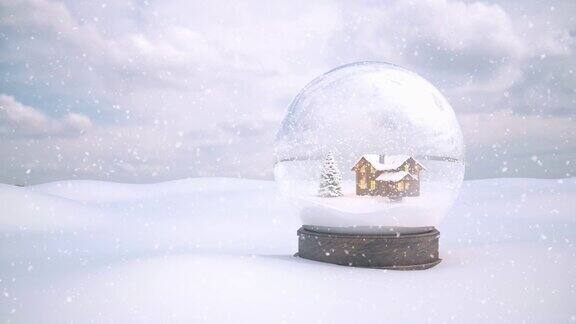 圣诞雪球与雪背景-4K|可循环