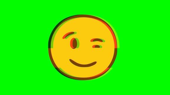 绿色背景上闪烁的表情符号故障效果Emoji运动图形
