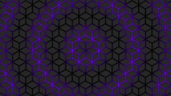 圆形紫色波移动在六角形未来的背景新潮的科幻科技背景与六角形图案无缝循环