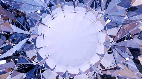 钻石旋转与折射和色散4K视频干净的大钻石三维演示