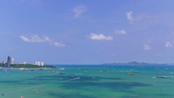 延时拍摄:泰国春武里的芭堤雅湾海滩和珊瑚岛;锅吧