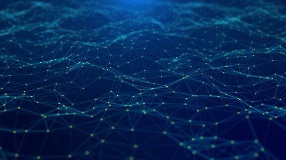 蓝色数字波浪线背景大数据商业科技网络网格粒子互联