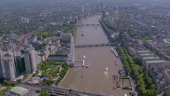 鸟瞰图伦敦市中心和泰晤士河英国4k