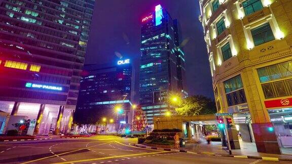 夜光新加坡市中心交通街道十字路口全景4k时间推移